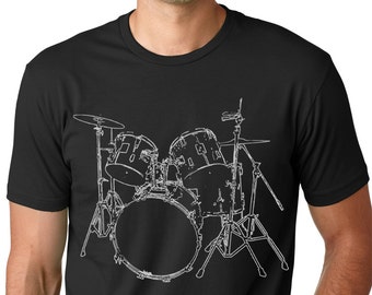 Think Out Loud Apparel Drums T-Shirt Artistic Design Drummer Tee Cool Musician Line Drawing Design Music Lover Gift  Band Player Shirt