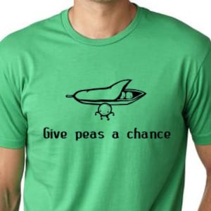 Give peas a chance Vegetarian T shirt screenprinted humor Tee gift for vegetarian vegan pun tee peace