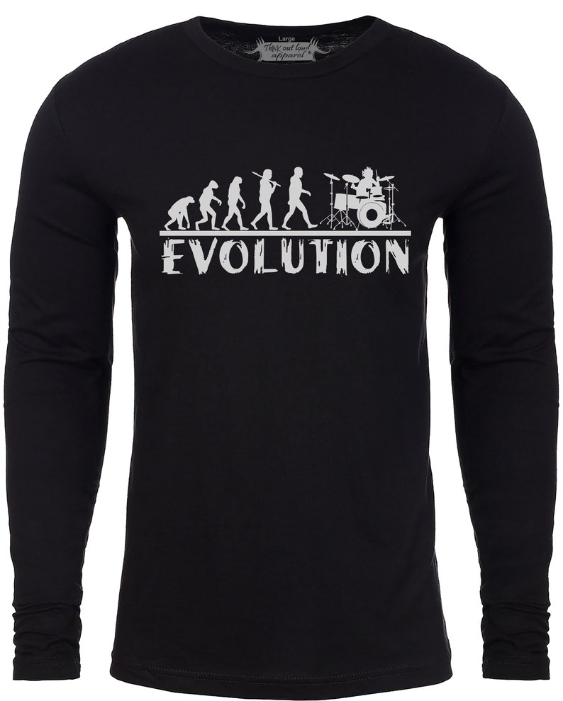 Drummer Evolution T-shirt Music Humor Drums Funny Tee Dummers gifts for Drummers Musicians gifts Drummer shirts Gifts for him Gifts for dad Black Long Sleeve