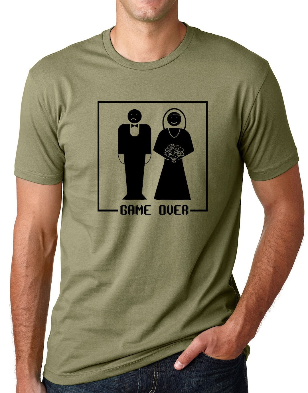T-shirt Humoristique Game Over - 'Straight Even Sex Marriage' - Vert - Taille M