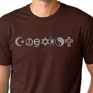 Coexist T shirt screenprinted peace , Humanism Tee image 1