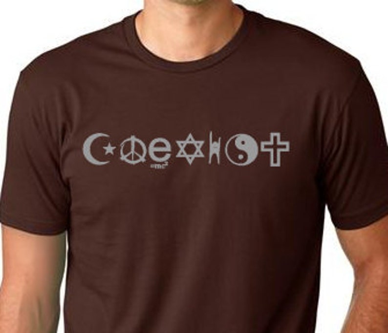 Coexist T shirt screenprinted peace , Humanism Tee image 1