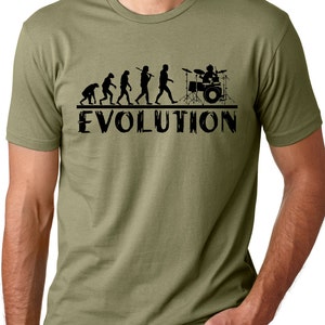 Drummer Evolution T-shirt Music Humor Drums Funny Tee Dummers gifts for Drummers Musicians gifts Drummer shirts Gifts for him Gifts for dad Olive
