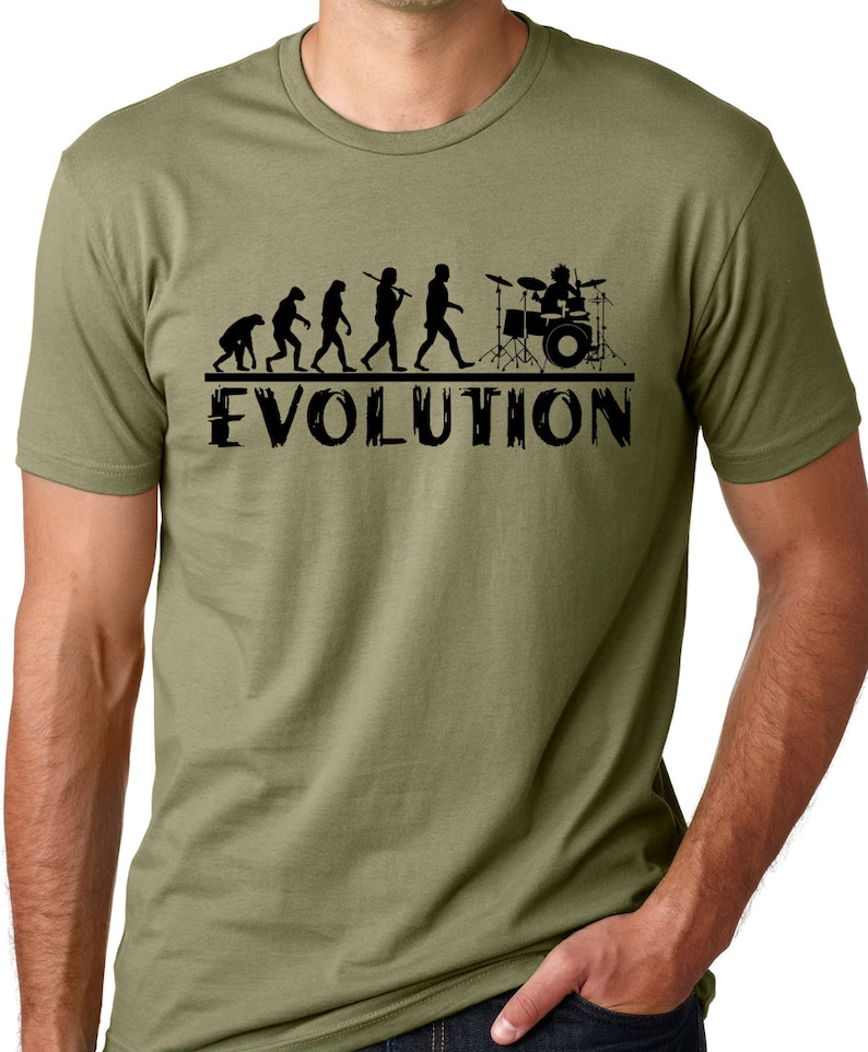 Drummer Evolution T-shirt Music Humor Drums Funny Tee Dummers gifts for Drummers Musicians gifts Drummer shirts Gifts for him Gifts for dad Olive