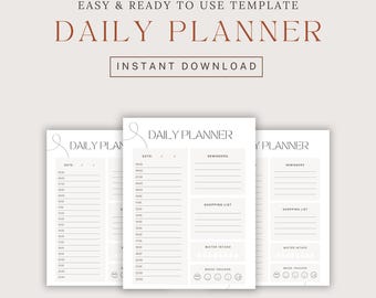 Planificador diario minimalista imprimible, Planificador diario A4 en PDF, Horario diario sin fecha, Planificador de productividad en PDF, Planificador diario en PDF