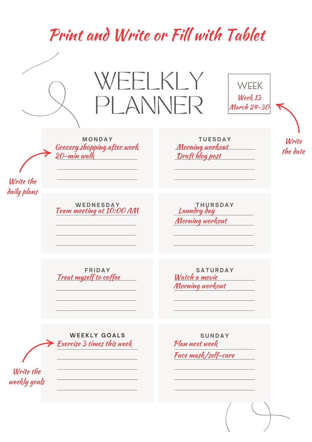 Minimalist Weekly Planner Printable A4, Productivity PDF Template ...
