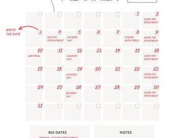 Planificador mensual sin fecha (PDF), plantilla imprimible de plan mensual A4, página de calendario digital, hoja organizadora minimalista para productividad