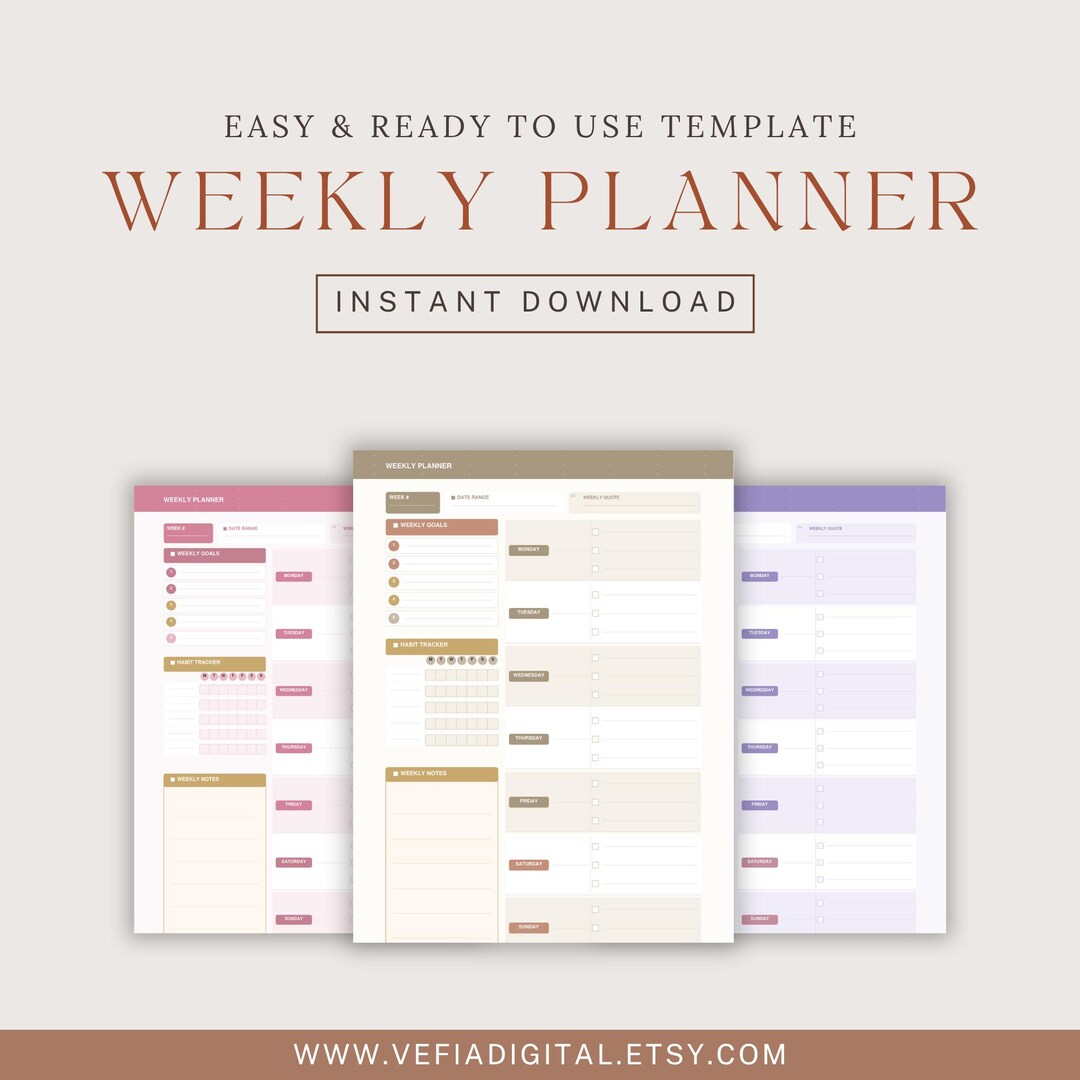 Minimal Weekly Planner Printable A4 PDF Simple Planner Undated Habit ...