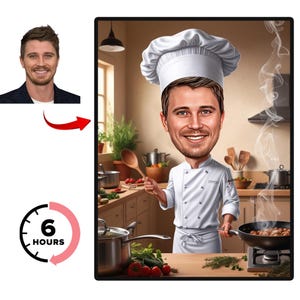 Custom Chef caricature Portrait, Chef Caricature, Gift for Chef , Chef Cartoon, Funny Chef Gift, Custom Caricature from Photo, Chef Gift