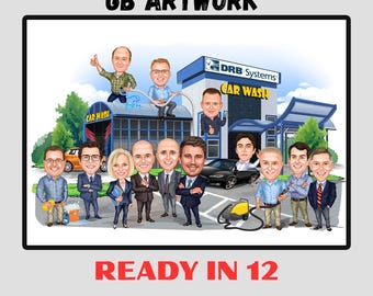 Custom Group Caricature, Group Portrait, Caricature from Photo, Group Gift, Custom Office Caricature, Office Portrait, Personalized Gift