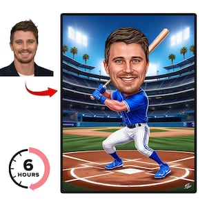 Custom Baseball Player Cartoon Portrait, Baseball Caricature, Gift for Baseball Player, Caricature from Photo, sports caricature