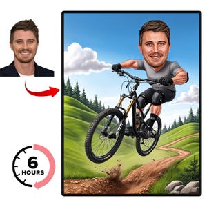 Personalized Cyclist Cartoon Portrait, Biker Portrait, Cyclist Gift, Cyclist Caricature, Custom Caricature, cycle Caricature from Your Photo