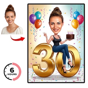 30th Birthday Gift Caricature Cartoon From Photo Happy Birthday Caricature Gift 30th Birthday drawing Personalised Birthday Gift , Woman Art