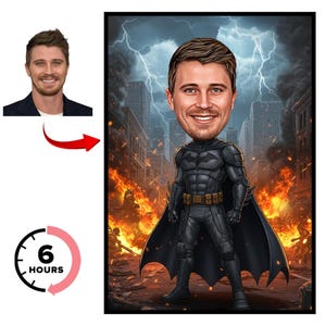 Kundenspezifisches Superheld-Karikaturporträt, benutzerdefinierte Superheld-Karikaturzeichnung vom Foto, lustige Superheld-Karikatur, Karikatur-Geschenk-Superheldkunst