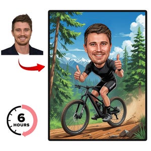 Custom Cycling Cartoon Portrait | Custom Bicycle Cartoon | Personalized Cyclists Caricature Drawing from photo | Unique Gift For Cycling