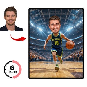 Benutzerdefiniertes Basketball Spieler Cartoon Portrait, Basketball Karikatur Poster, Basketball Spieler Cartoon, Karikatur Basketball