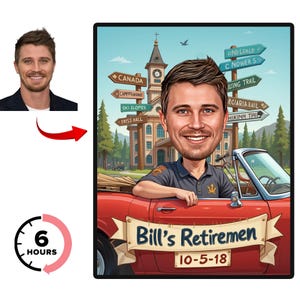 Custom Retirement Cartoon Portrait, Personalized Retirement Caricature Drawing from Photo, Funny Retirement Caricature, Gift for  Retirement