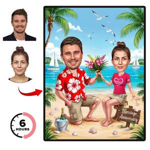 Couple Caricature, Personalized Beach Cartoon Portrait, Wedding Caricature, Funny Couple Caricature, Family Portrait Gift,  Gift for couple