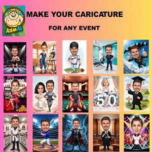 Custom Order Caricatures Single or group Picture Custom Background Tailored Designs Transform,personalized Cartoon illustration,gift for him