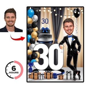 Benutzerdefinierte 30. Mann Cartoon Porträt, 30. Geburtstag Karikatur, Geburtstag Cartoon, personalisierte Geburtstagsgeschenk, Mann Geburtstag, lustiges Mann Geschenk