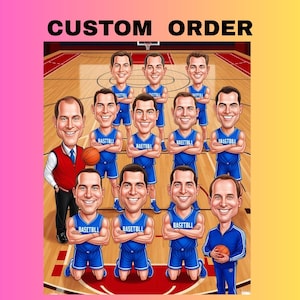 Custom Sport Caricature, Sport Cartoon Portrait, Caricature from Photo, Digital Portrait, Sport Gift, Team Portrait, Personalised Art Gift
