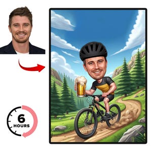 Custom Cycling Cartoon Portrait | Custom Bicycle Cartoon | Personalized Cyclists Caricature Drawing from photo | Unique Gift For Cycling