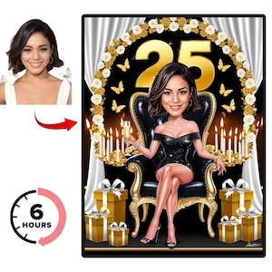 Custom 25th Birthday Caricature Portrait: Personalized Cartoon Drawing