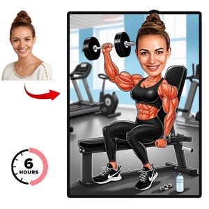 Benutzerdefinierte weibliches Fitnessstudio Fitness Cartoon Portrait, weibliche Karikatur vom Foto, lustige Karikatur, einzigartige Karikatur, Geschenk für Gewichtheber.