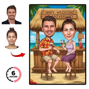 Couple Caricature, Personalized Beach Cartoon Portrait, Wedding Caricature, Funny Couple Caricature, Family Portrait Gift,  Gift for couple