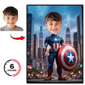 Ritratto di caricatura di supereroe personalizzato, disegno di caricatura di supereroe personalizzato da foto, caricatura di supereroe divertente, regalo di cartone animato di supereroe