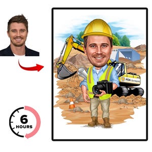 Civil Engineer Caricature Gift: Personalized Cartoon Portrait (Digital Download)