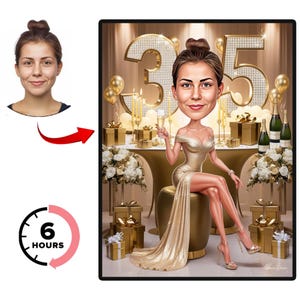 Personalisierte 35. Geburtstag Karikatur vom Foto, Benutzerdefiniertes Geburtstagskarikatur-Porträt, Einzigartiges alles Gute zum Geburtstag Geschenk für Sie