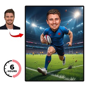 Caricatura personalizada de jogador de rúgbi, desenho de caricatura de rúgbi personalizado, desenho engraçado de foto, desenho de jogador de rúgbi personalizado, jogador de futebol