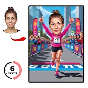 Benutzerdefinierte Läuferin, Cartoon-Karikatur, Karikaturgeschenk für Läufer, laufender Sprinter, Karikatur von Ihrem Foto, Geschenke für sie, Digital.