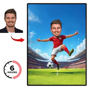Footballer Caricature, Football Cartoon Portrait, Gift for him, Soccer Cartoon, Funny football Gift, Custom Caricature from Photo, Any team