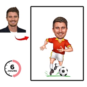 Custom Soccer Player Cartoon Portrait, Custom Soccer Player Caricature from Photo, Funny Soccer Player Caricature, Gift for Him , Her