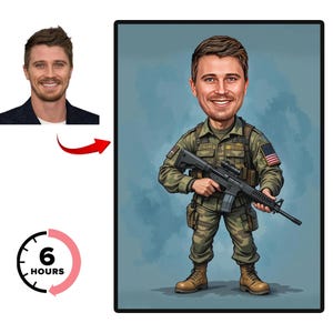 Männlicher Soldat Geschenk, Armee / Militär Karikatur Zeichnung vom Foto, digitale Karikatur Porträt, personalisiertes Geschenk für Soldaten Armee Mann Download