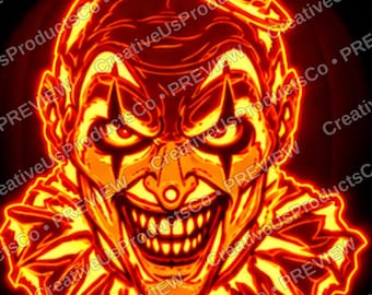 Evil Grinning Clown Pumpkin Carving Stencil, Scary Top Hat Clown Jack-o-Lantern Pattern, Printable Digital Download + Carving Instructions