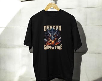 Super Fire Dragon T-Shirt, Fantasy Gothic Dragoncore Tee, Mythical Beast Graphic Tee, Oversized T-Shirt, Dark Fantasy Shirt, Fire Dragon Tee