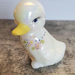 Fenton Hand Painted Duck White iridescent
