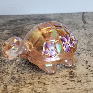 Fenton Hand Painted Turtle pink iridescent