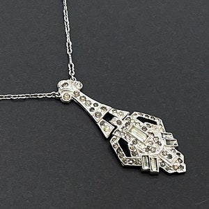 30s Art Deco Jewelry, Art Deco Necklace, Rhinestone Jewelry, Rhinestone Necklace, Vintage Choker, Lavaliere Pendant Necklace, Silver Chain