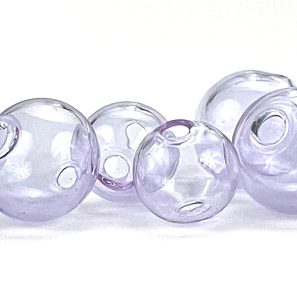 5 Pcs Purple Hollow Glass Bubble Beads, Lavender Hand Blown Transparent Terrarium Globes, Lightweight 10mm & 12mm Beads, Two Holes 1mm - 2mm