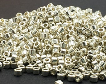 1 Tube Silver Glass Seed Beads for Jewelry Making, Tiny Tube Spacers, Miyuki Galvanized Delica Beads, #11 Cylinders, 11/0 DB 0035, 7.5 gr