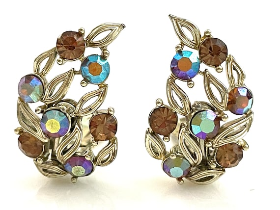 Clips boucles d'oreilles vintage doré Grossé strass cristal - Jeronine Vintage