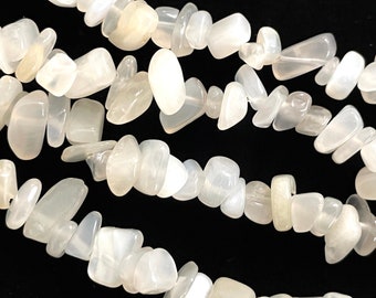 White Rainbow Moonstone Beads For Jewelry Making, Off White Gemstone Chips, 5mm - 10mm Irregular Nugget, Necklace Bracelet, Craft Supply