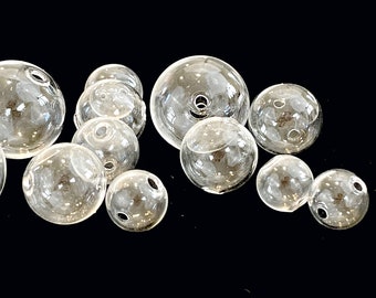 5 Pcs Hollow Glass Beads for Jewelry Making, Clear Hand Blown Bubbles, Handmade Round Globe, 10mm 12mm 14mm 16mm 20mm, Two Holes 1mm