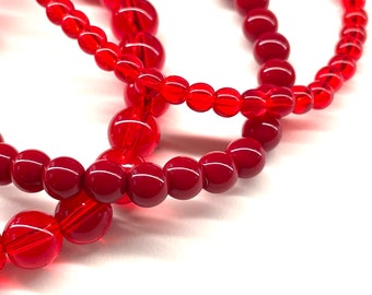 50 Pcs Red Glass Beads for Jewelry Making, 8mm 6mm 4mm Bracelet Beads, Tiny Round Spacer Beads, Christmas Valentines, Bulk Supplies CGBRed