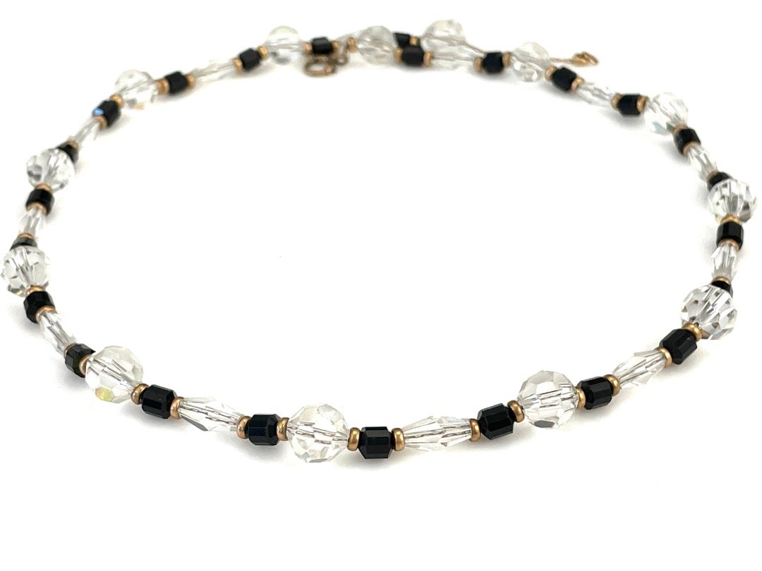 Collier De Perles Murano Transparentes à Facettes - Tailles Variables - Vintage