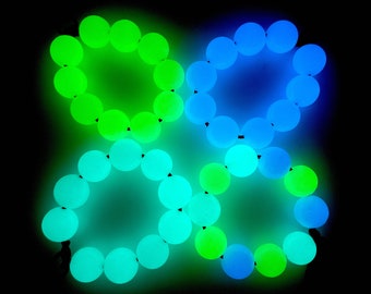 25 Pcs Glow in the Dark Stone Beads for Jewelry Making, 6mm 8mm or 10mm Luminous Rounds, Green, Turquoise & Blue, Center Drilled 1mm Hole
